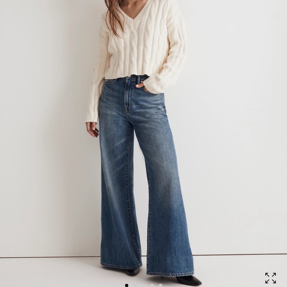 Madewell Cable-Knit V-Neck Crop Sweater NWT